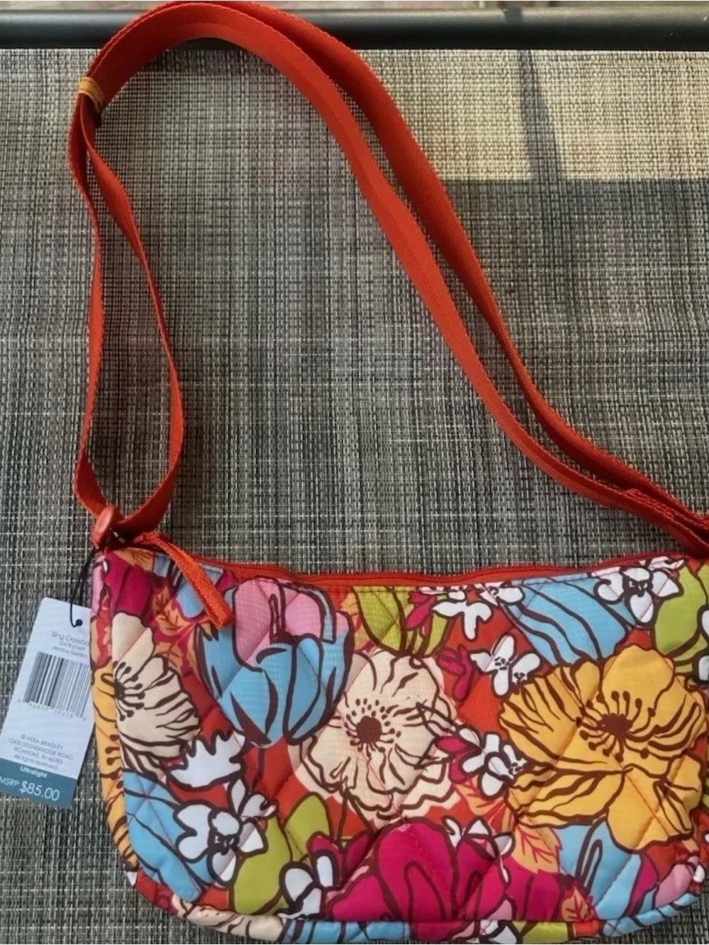 Vera Bradley Floral Multi-Color Small Crossbody with Orange Strap